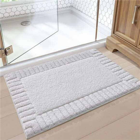 White Bathroom Rug Non Slip Bath Mat Soft Plush Absorbent Washable Quick Dry Car - Picture 1 of 7